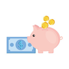 piggy savings with coins and bills money