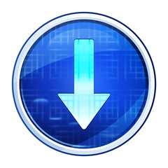 Down arrow icon futuristic blue round button vector illustration
