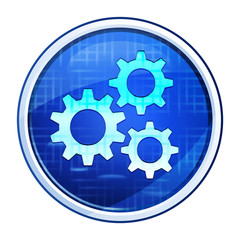 Settings gears icon futuristic blue round button vector illustration
