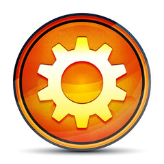 Settings icon shiny bright orange round button illustration