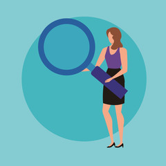 young woman with magnifying glass character