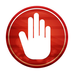 Obraz premium Stop hand icon realistic diagonal motion red round button illustration