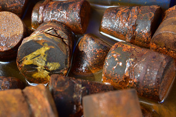 Steel immersed in water causes rust. Rust caused by the reaction between Oxygen and iron It is a type of corrosion that is a type of Corrosion which often occurs with metals such as iron.