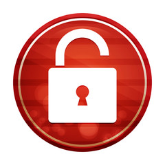 Padlock open icon realistic diagonal motion red round button illustration