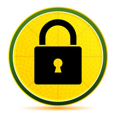 Padlock close icon lemon lime yellow round button illustration