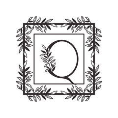 letter Q of the alphabet with vintage style frame