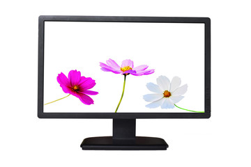 computer with flowers on screen
