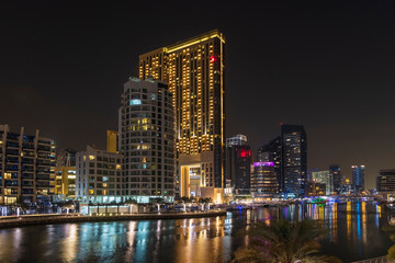 Fototapeta na wymiar View of Dubai Marina by night, UAE. May 2019