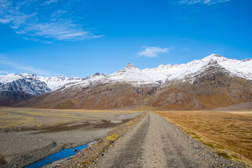 Road in valley of Kalfafellsdalur in Iceland