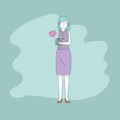 young woman with earphones and music player