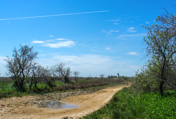 Natural landscape with road. Chushka spit, Krasnodar Krai.