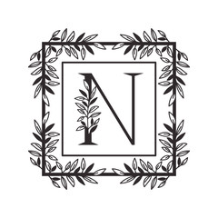 letter N of the alphabet with vintage style frame