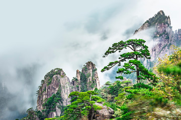 Landschap van Mount Huangshan (gele bergen). UNESCO werelderfgoed. Gevestigd in Huangshan, Anhui, China.
