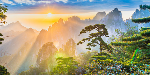 Landscape of Mount Huangshan (Yellow Mountains). UNESCO World Heritage Site. Located in Huangshan,...