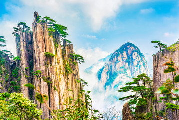 Landscape of Huangshan (Yellow Mountains). Located near Shixin Peak (Begin to Believe Peak), Huangshan, Anhui, China.