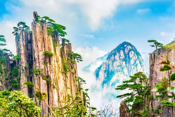Vlies Fototapete Huang Shan Landschaft von Huangshan (Gelbe Berge). In der Nähe des Shixin-Gipfels (Begin to Believe Peak), Huangshan, Anhui, China.