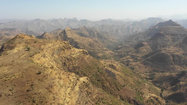 High angle drone shot of Simien mountains national park in Ethiopia
