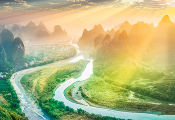 Landscape of Guilin. Li River and Karst mountains. Located near Xingping, Yangshuo, Guilin,...