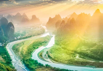 Papier Peint photo autocollant Guilin Paysage de Guilin. Rivière Li et montagnes karstiques. Situé près de Xingping, Yangshuo, Guilin, Guangxi, Chine.