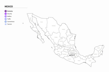 graphic vector map of south america. mexico map.