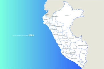 peru map. graphic vector map of south america