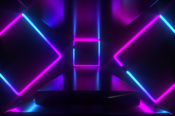 neon geometric lines background 3d render