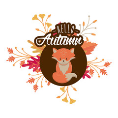 Hello autumn card with cute animal cartoons