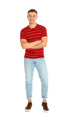 Full length portrait of young man on white background