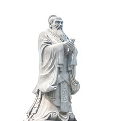 Confucius statue isolated on white background. Located in Jianshui Confucius Temple, Jianshui, Yunnan, China. - obrazy, fototapety, plakaty