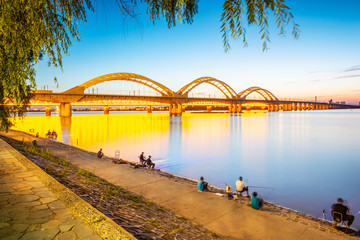 Cityscape of Harbin. Harbin Songhua River Railway Bridge. Located in Harbin, Heilongjiang, China.