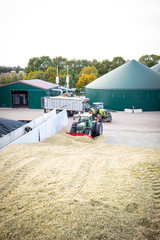 Luftbild - Silagehaufen wird mit Trecker und Planierschild bearbeitet