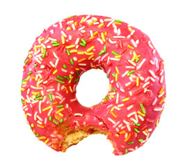 pink donut in the glaze, isolated on white background, tasty fresh watered glaze