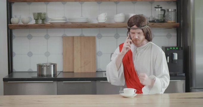 Jesus Christ using smartphone