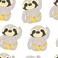 seamless pattern little cute sloth in pampers.Hare fashion child vector.