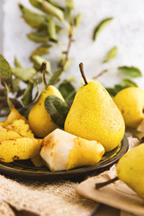 Close up of organic pears, served for breakfast.