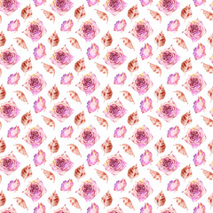 Watercolor roses seamless pattern. Seamless texture with boho roses. Hand painted vintage gardening background.
