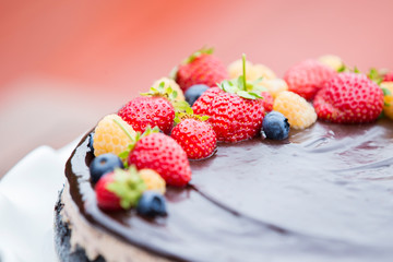 Cheese cake with chocolate and organic berries