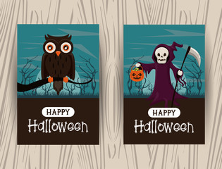 Set of Happy halloween season cards with cartoons