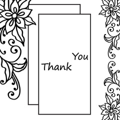 Drawing element of thank you, texture flower frame elegant. Vector