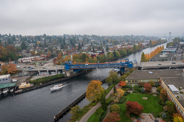 Aerial view of Seattle landscape during fall