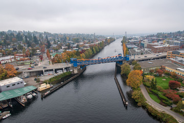Aerial view of Seattle landscape during fall
