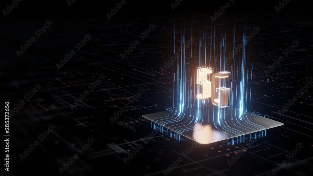 Poster 3d rendering of computer microchip processor with 5g built-in support ready for next generation comm