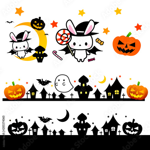 ハロウィン素材 魔法使いうさぎさんとカボチャおばけジャック オー ランタン Animal Wall Mural Anim 可愛い動物素材屋さんilohaco