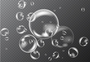Set of realistic transparent colorful soap bubbles. 