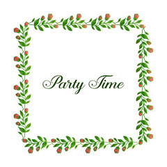 Cute green foliage and wreath frame, for party time poster. Vector