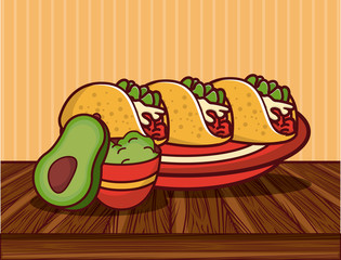 Delicious mexican food gastronomy cartoons
