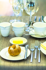 Luxury wedding party dinner table setting concept.