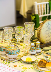 Luxury wedding party dinner table setting concept.
