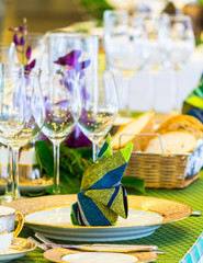 Luxury wedding party dinner table setting concept.