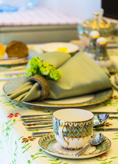 Luxury wedding party dinner table setting concept.